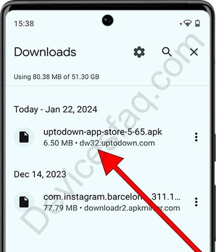 Yuklab olingan APK faylini bosish